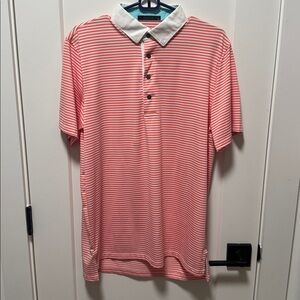 Greyson Coral and White Striped Polo